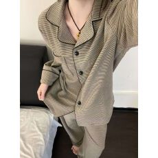 批发慵懒感条纹德绒2025年冬季新款睡衣女网红风韩版家居服