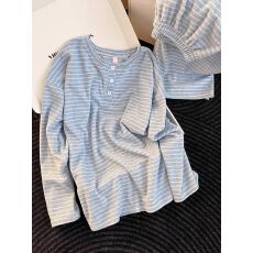 批发蓝白条纹德绒2025年冬季新款睡衣女简约网红风加厚家居服