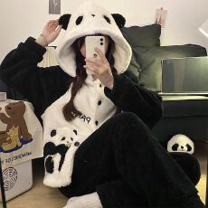 批发秋冬<b class='q'>睡衣</b>女长毛绒卡通少女连帽开衫保暖家居服长袖长裤可外穿套装