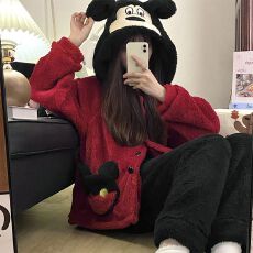 批发秋冬<b class='q'>睡衣</b>女长毛绒卡通少女连帽开衫保暖家居服长袖长裤可外穿套装