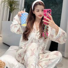 批发高级感小香风金丝绒女士<b class='q'>睡衣</b>可外穿春秋2025新款长袖长裤两件套