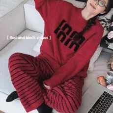 批发冬季圣诞大红喜庆过年半边绒<b class='q'>睡衣</b>女甜美学生家居服