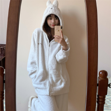 批发冬新款半边绒<b class='q'>睡衣</b>女生卡通甜美学生家居服外穿