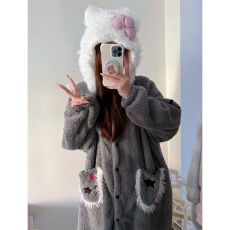 批发<b class='q'>睡衣</b>女秋冬季新款珊瑚绒加厚甜美卡通睡袍睡裤套装外穿