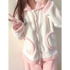 睡衣女秋冬季新款半边绒加厚保暖日系甜美风家居服外穿