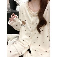 批发法兰绒 冬季珊瑚绒睡衣女加厚翻领开衫甜美家居服<b class='q'>套装</b>