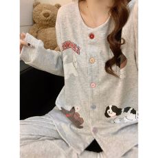 批发法兰绒 冬季珊瑚绒睡衣女加厚翻领开衫甜美家居服<b class='q'>套装</b>