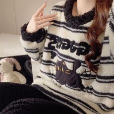 批发半边绒 冬季珊瑚绒睡衣女加厚卡通可外穿保暖家居服<b class='q'>套装</b>