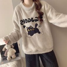 批发法兰绒 冬季珊瑚绒睡衣女加厚翻领开衫甜美家居服<b class='q'>套装</b>