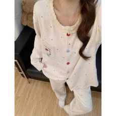 批发绵羊绒保暖 秋冬季<b class='q'>睡衣</b>女加厚圆点花边开衫可外穿家居服