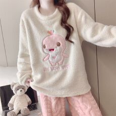 批发半边绒 冬季珊瑚绒<b class='q'>睡衣</b>女长袖甜美可爱外穿家居服套装