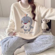 批发半边绒 冬季珊瑚绒<b class='q'>睡衣</b>女长袖甜美可爱外穿家居服套装