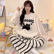 批发半边绒 冬季珊瑚绒<b class='q'>睡衣</b>女长袖甜美可爱外穿家居服套装