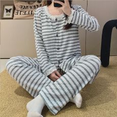 批发半边绒 冬季珊瑚绒<b class='q'>睡衣</b>女长袖甜美可爱外穿家居服套装