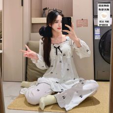 批发新款春季云朵棉带胸垫睡衣女<b class='q'>长袖</b>甜美公主宫廷风花边<b class='q'>家居服</b>两件套