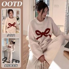 批发睡衣套装女秋冬新款软绵绵蝴蝶结毛绒不掉毛<b class='q'>家居服</b>