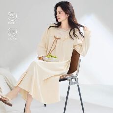 批发春<b class='q'>秋</b>季新款睡衣女休闲长袖高密仿棉双侧口袋睡裙家居服