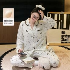 爆款带胸垫春秋季甜美云朵棉长袖女睡衣家居服套装