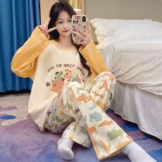 批发秋季女睡衣长袖春季<b class='q'>可爱</b>家居服青年仿棉直播睡衣套装春秋带胸垫