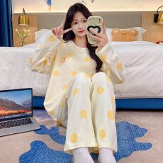 批发秋季女睡衣长袖春季<b class='q'>可爱</b>家居服青年仿棉直播睡衣套装春秋带胸垫