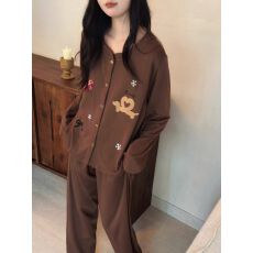 深棕蝴蝶结2026年春秋季新款睡衣女网红风韩版甜美家居服