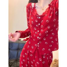 红色2026年春秋季网红风睡衣女长袖长裤卡通家居服