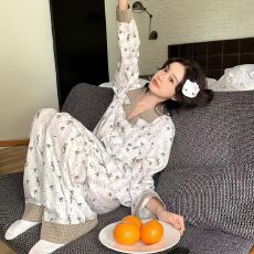 批发爆款睡衣女生卡通甜美翻领长袖长裤休闲家居服套装外穿