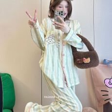 批发爆款睡衣女生卡通甜美翻领长袖长裤休闲家居服套装外穿