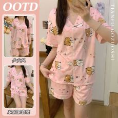 韩系可爱卡通布布睡衣女夏季新款甜美短袖短裤家居服
