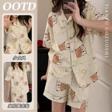 韩系可爱卡通布布睡衣女夏季新款甜美短袖短裤家居服