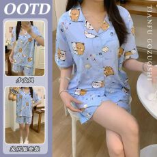韩系可爱卡通布布睡衣女夏季新款甜美短袖短裤家居服