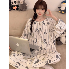 批发系带睡衣女圆领套头云朵棉<b class='q'>长袖</b>长裤甜美宽松<b class='q'>家居服</b>套装