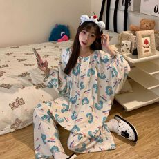 批发系带睡衣女圆领套头云朵棉<b class='q'>长袖</b>长裤甜美宽松<b class='q'>家居服</b>套装