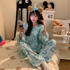 批发系带睡衣女圆领套头云朵棉<b class='q'>长袖</b>长裤甜美宽松<b class='q'>家居服</b>套装