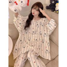 批发系带睡衣女圆领套头云朵棉<b class='q'>长袖</b>长裤甜美宽松<b class='q'>家居服</b>套装