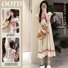 批发云朵棉 <b class='q'>吊带</b>睡裙女夏季薄款小飞袖公主风甜美格子睡衣