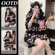 批发短袖<b class='q'>睡衣</b>女士夏季小海狸<b class='q'>可爱</b>露比黑色家居服