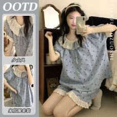 批发云朵棉 <b class='q'>睡衣</b>女夏季短袖高级甜美花边<b class='q'>可爱</b>公主风可外穿家居服