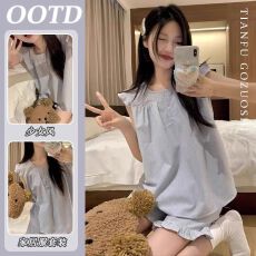 批发仿棉 夏天韩版小飞袖背心睡衣女夏季简约吊带短裤<b class='q'>宽松</b>家居服