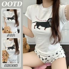 纺棉 ins风卡通睡衣女夏季新款可爱学生宿舍短袖居家服套装