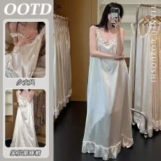 批发冰丝 韩国法式冰丝绸缎睡衣女夏珍珠白公主睡裙缎面