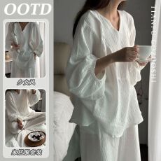 批发纺棉 春秋款2026年新款简约风长袖<b class='q'>睡衣</b>女家居服套装学生