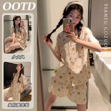 批发仿棉 韩系可爱卡通小熊<b class='q'>睡衣</b>女夏季新款甜美短袖短裤家居服