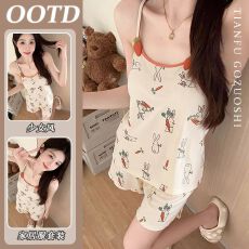 批发仿棉 甜美韩系少女卡通萝卜兔<b class='q'>睡衣</b>女夏季带胸垫可外穿