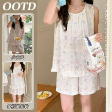 批发仿棉 <b class='q'>日系</b>少女<b class='q'>甜美</b>蝴蝶结背心睡衣女夏季新款2026短裤居家服