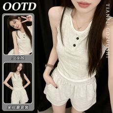 批发仿棉 日系少女纯灰色背心<b class='q'>睡衣</b>女夏季新款2026短裤居家服
