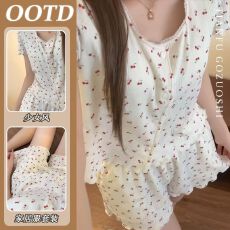 批发仿棉 韩系可爱樱桃<b class='q'>睡衣</b>女夏季新款甜美短袖短裤家居服