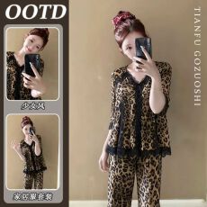 批发仿棉 <b class='q'>睡衣</b>女2026新款豹纹碎花花边秋季长袖简约小清新家居服