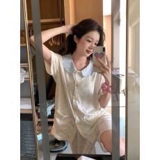 批发拼接格子双层领2026年夏季新款短袖<b class='q'>睡衣</b>女网红ins风家居服