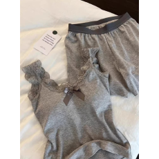 灰蕾丝带胸垫2026年夏季新款吊带睡衣女网红风蕾丝家居